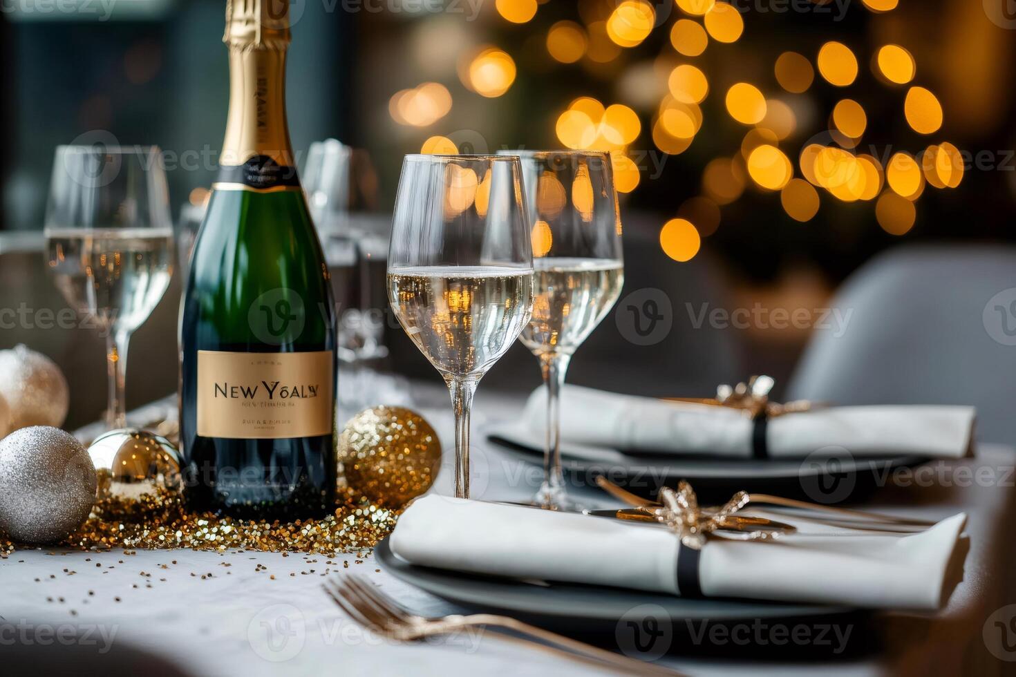 Sparkling wine celebrating new year's eve with festive decorations photo