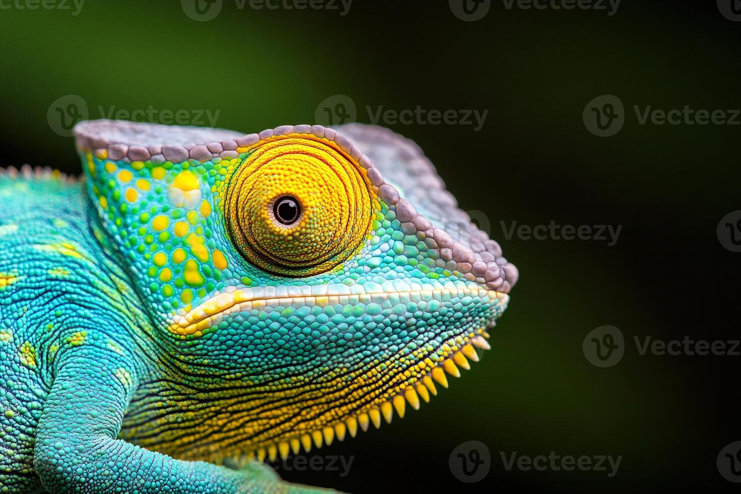 Colorful chameleon posing on branch, a close up of exotic beauty photo
