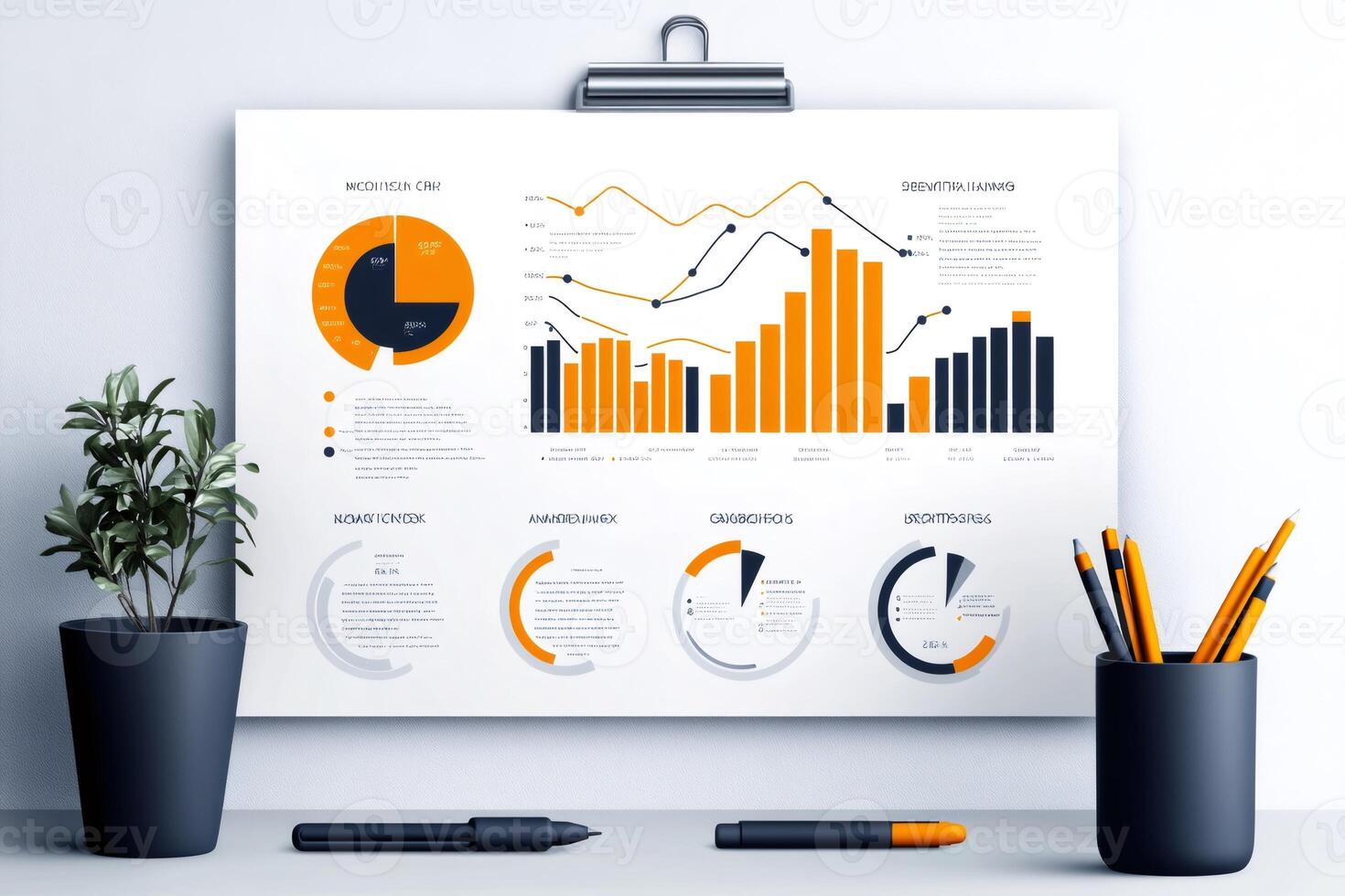 Business infographic chart showing growth and statistics hanging on wall photo