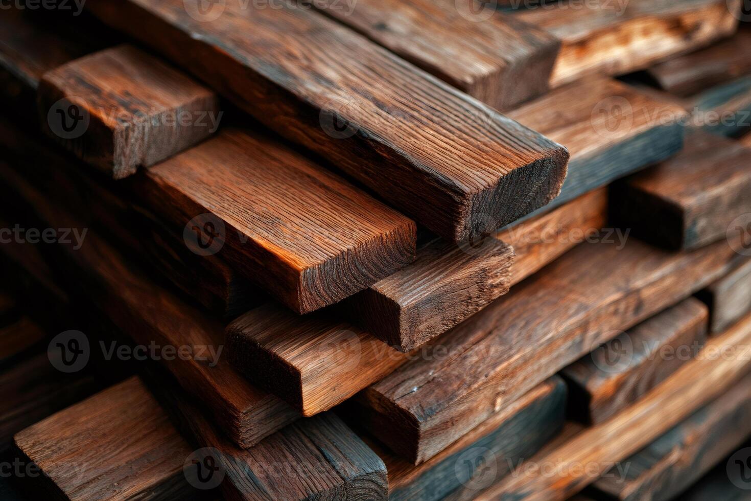 Stack of rectangular sawn timber planks forming a lumber pile photo