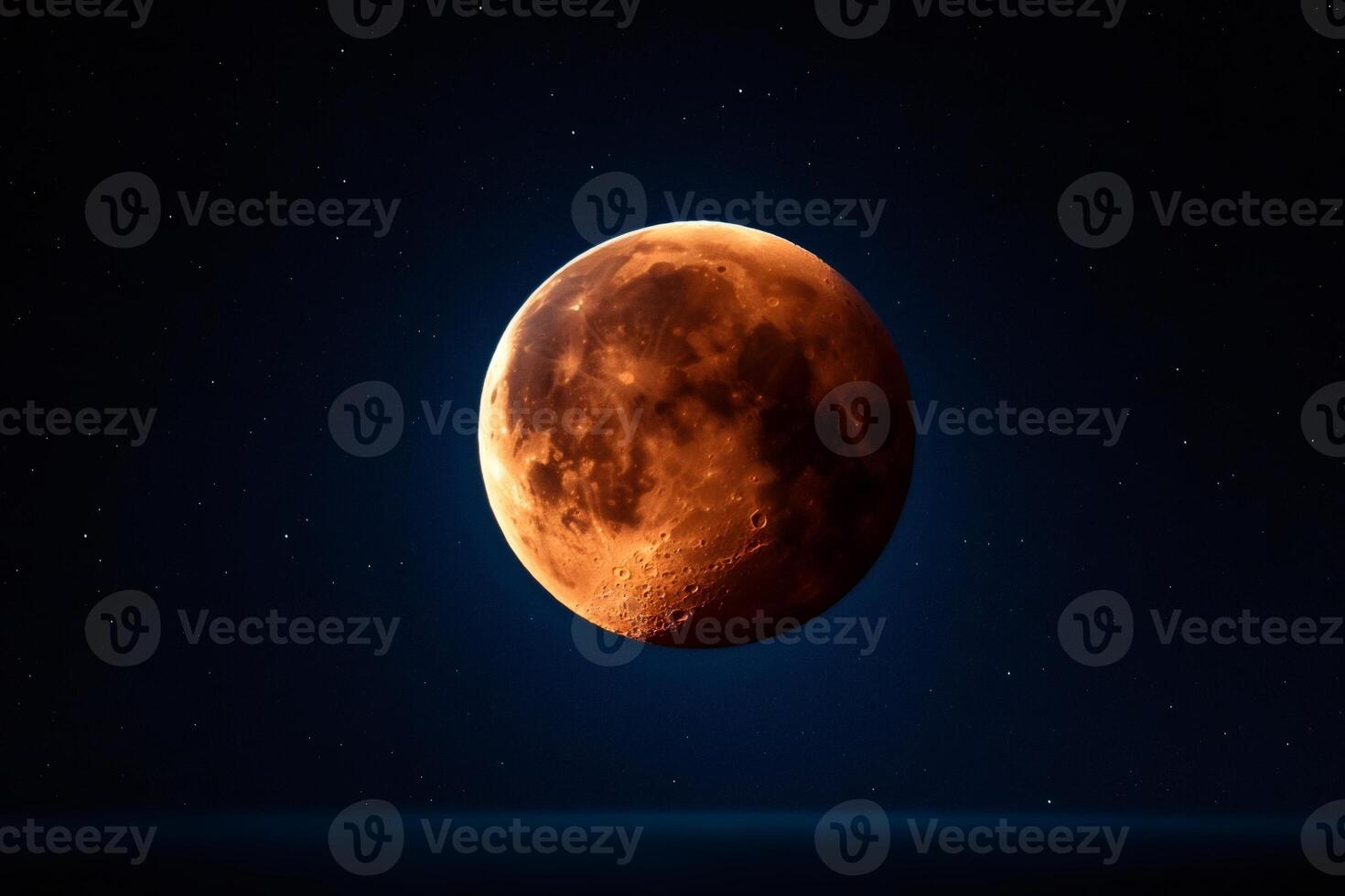 Large red moon shining in the starry night sky photo