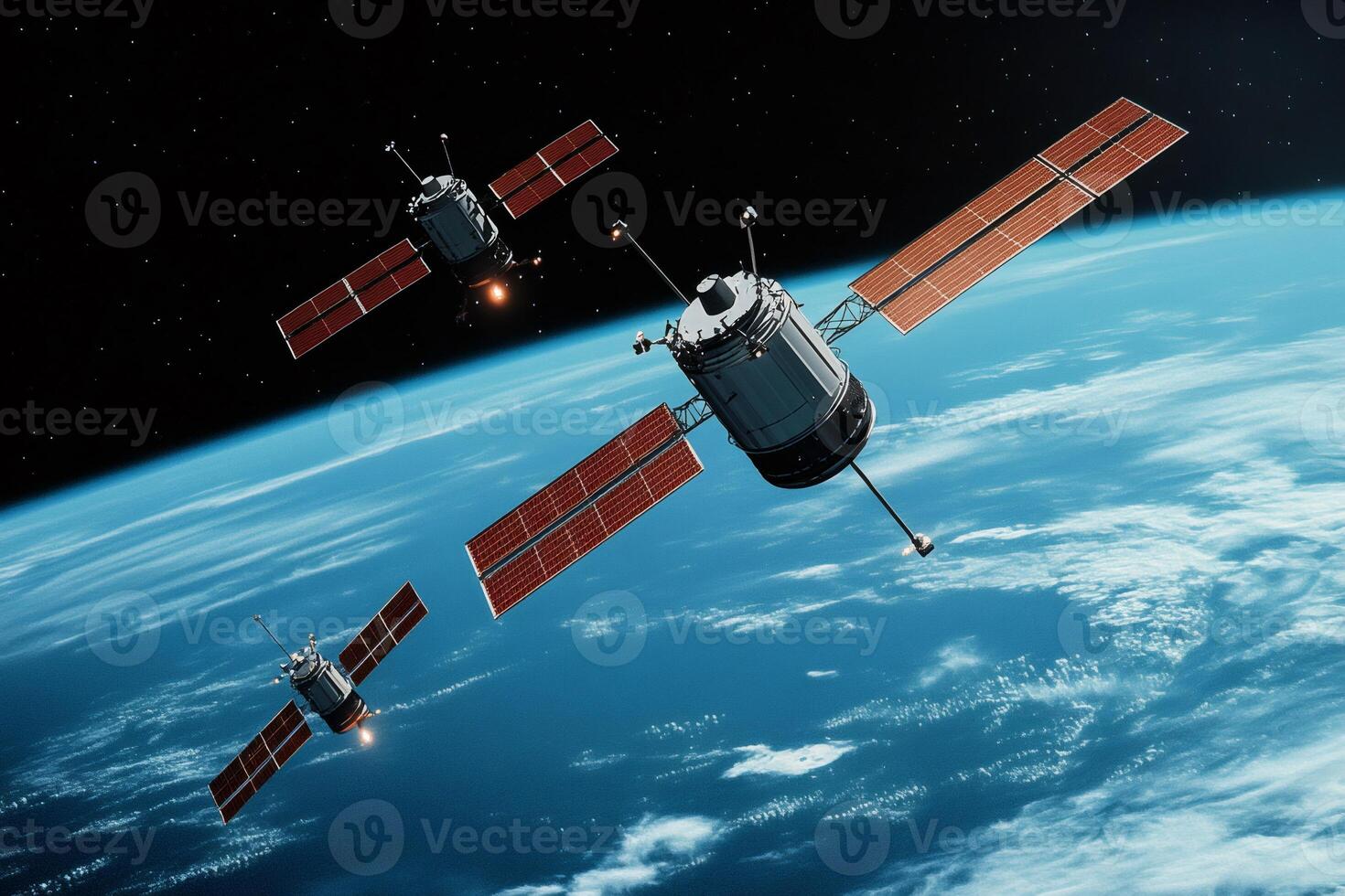 Satellites orbiting earth maintaining global communication network photo