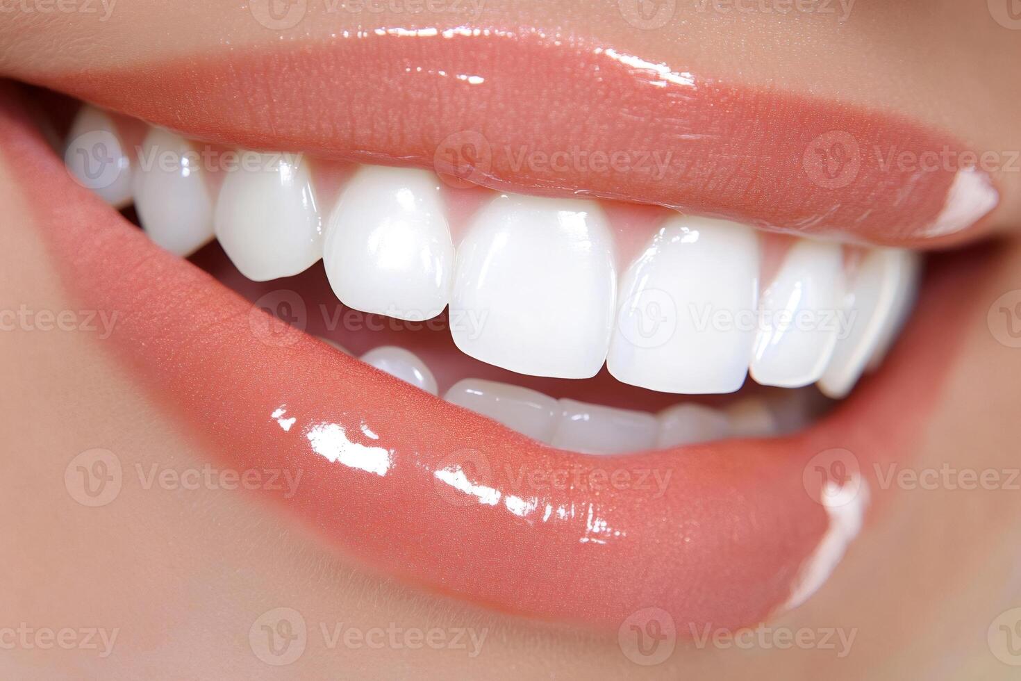 Perfect smile showing healthy white teeth and pink lips photo