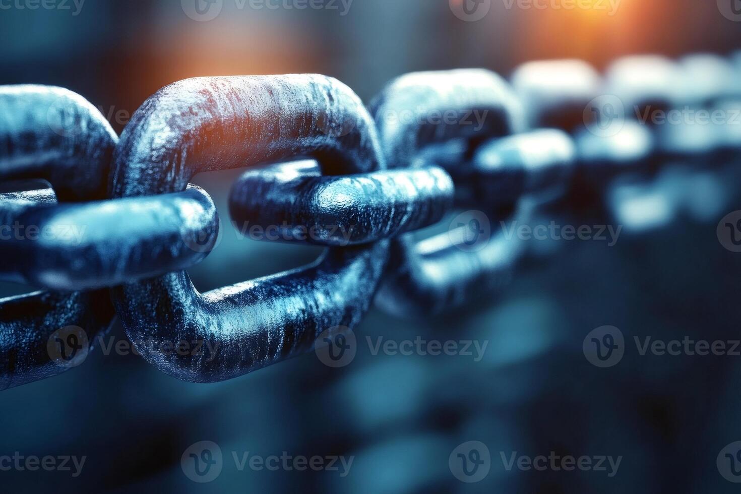 Close up of interlocking metal chain links forming a strong connection photo