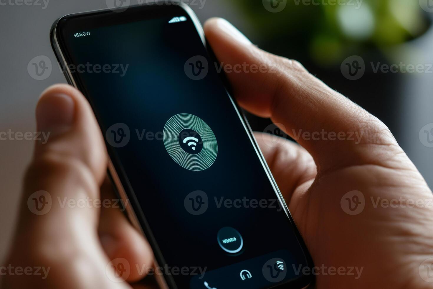 Businessman using smartphone to connect to wireless network photo