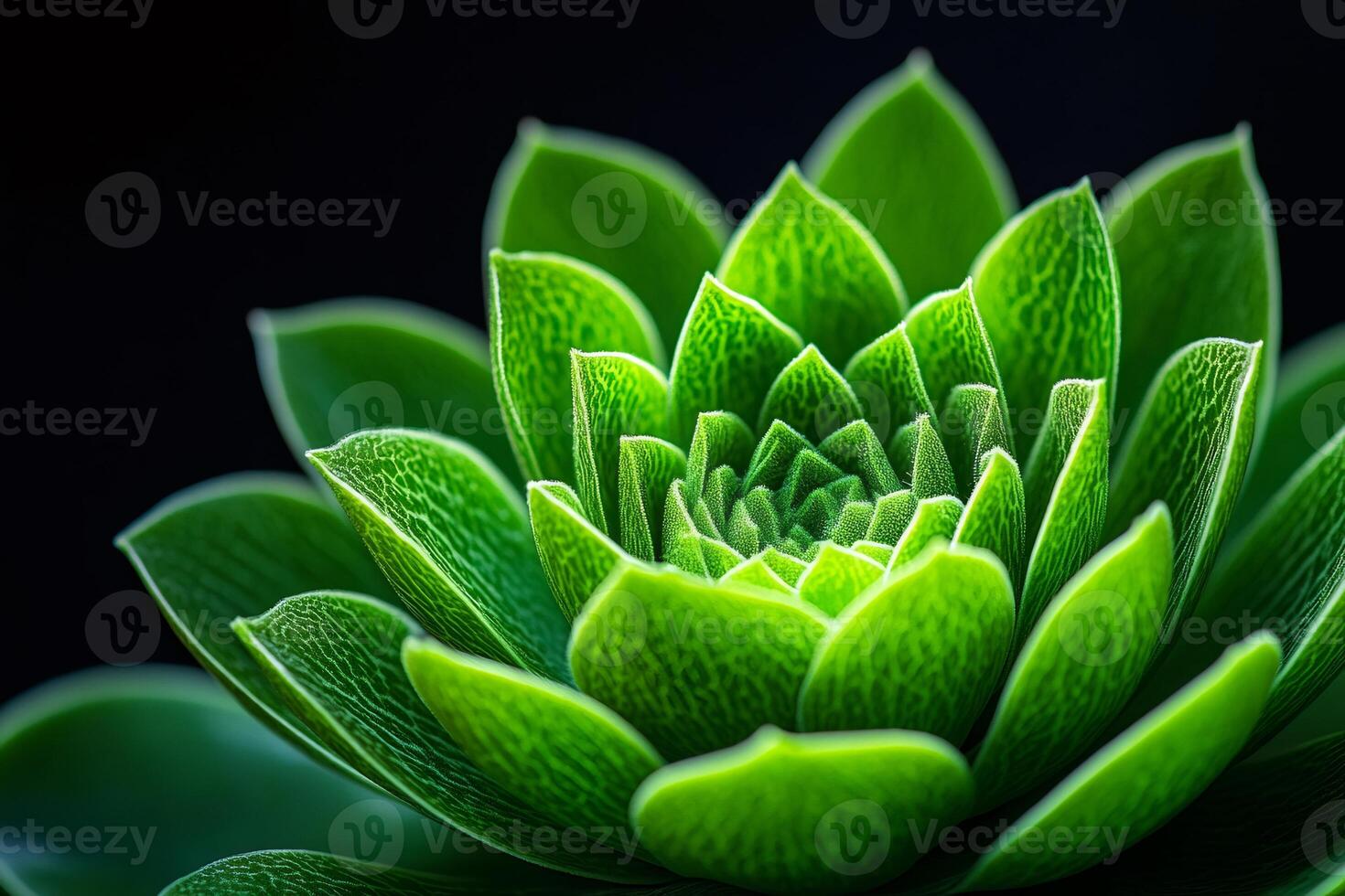 Green succulent plant growing in sunlight on black background photo