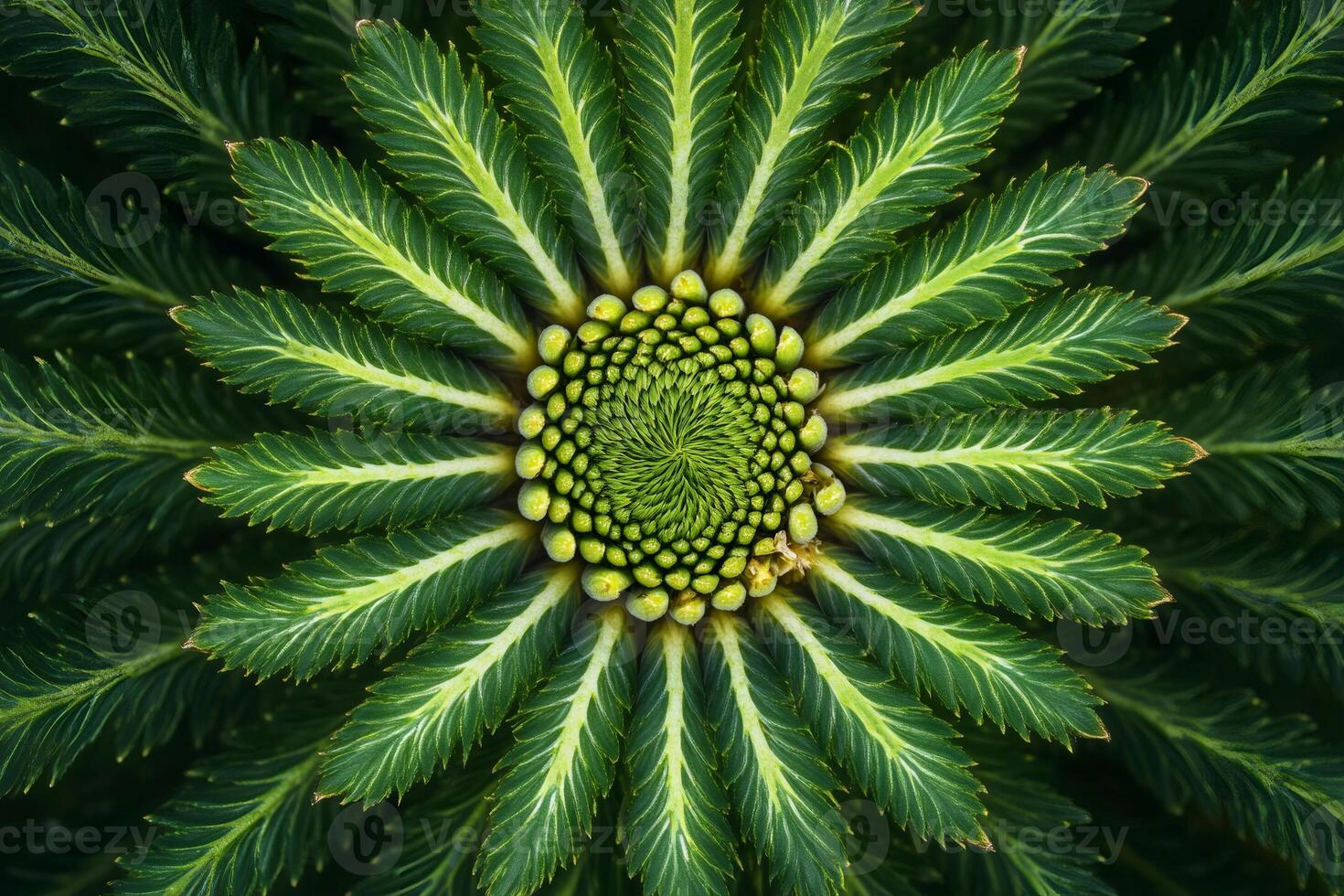 Green spiral plant showing perfect radial symmetry and fibonacci sequence photo
