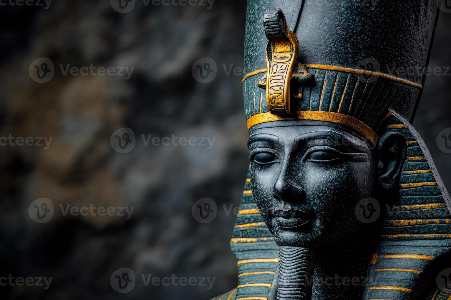 Majestic bust of pharaoh tutankhamun wearing nemes headdress and uraeus photo