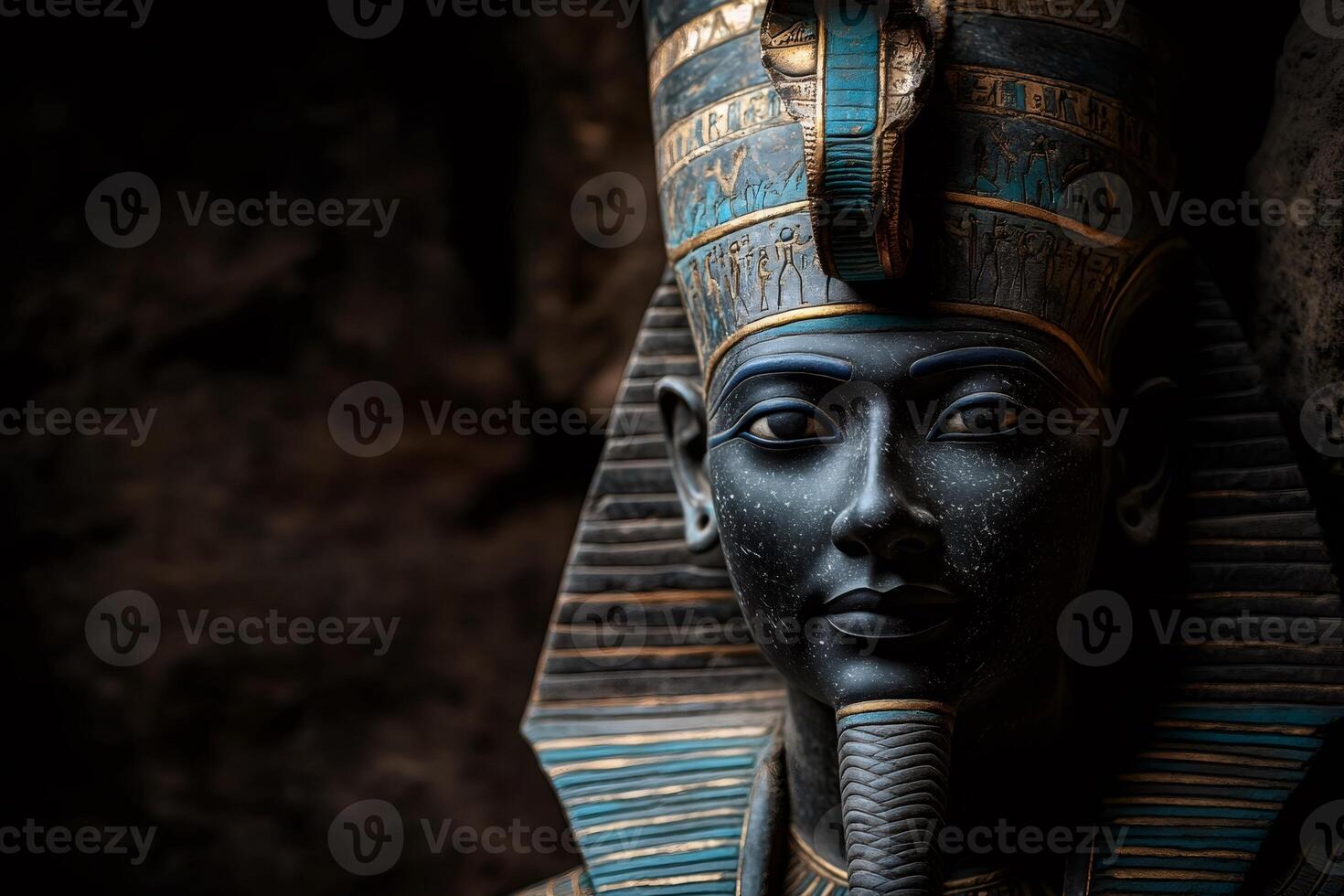 Majestic bust of tutankhamun emerging from darkness photo