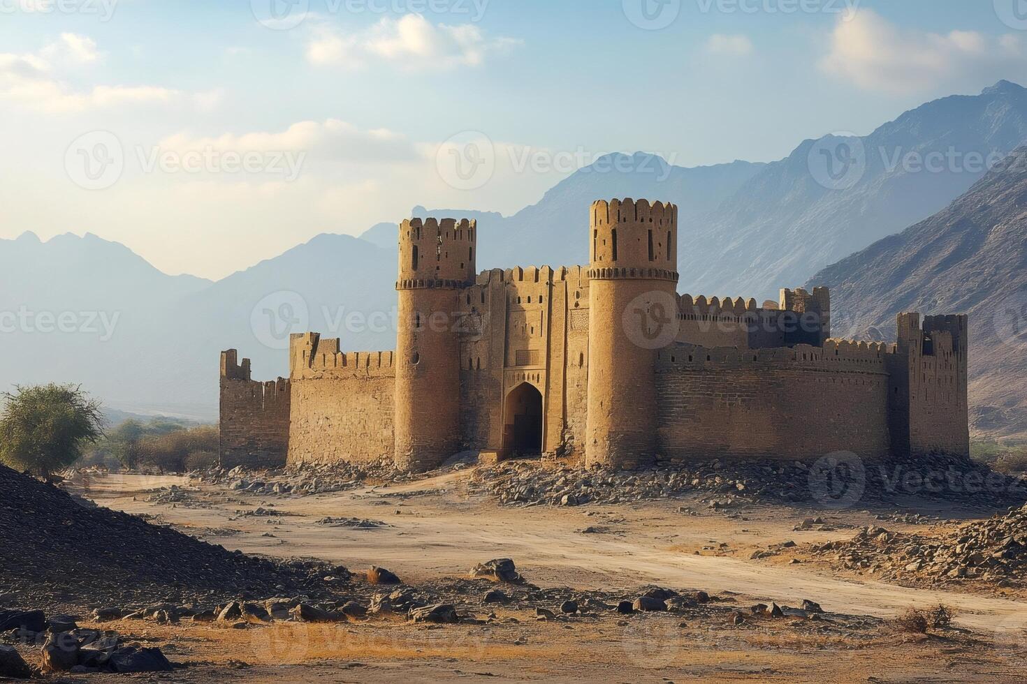 Nakhal fort standing tall in the desert of oman photo