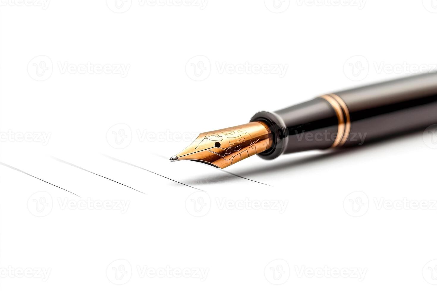 Elegant fountain pen on white paper ready for writing photo