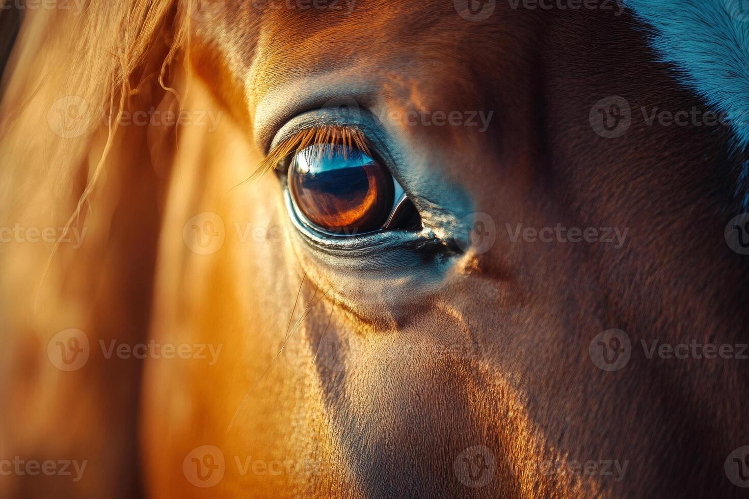 Chestnut horse showing its beautiful brown eye closeup photo