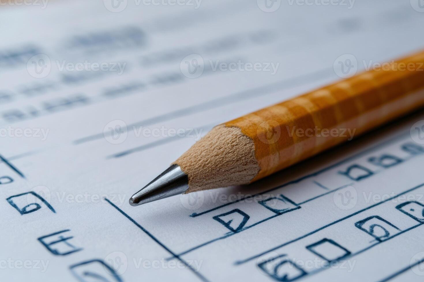 Wooden pencil resting on a survey form photo