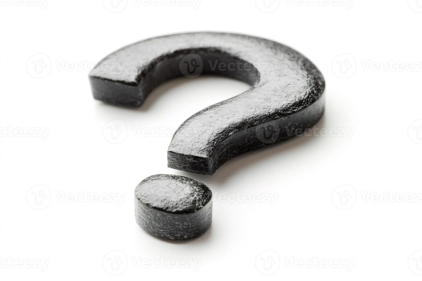 Black question mark symbol on white background posing a question photo