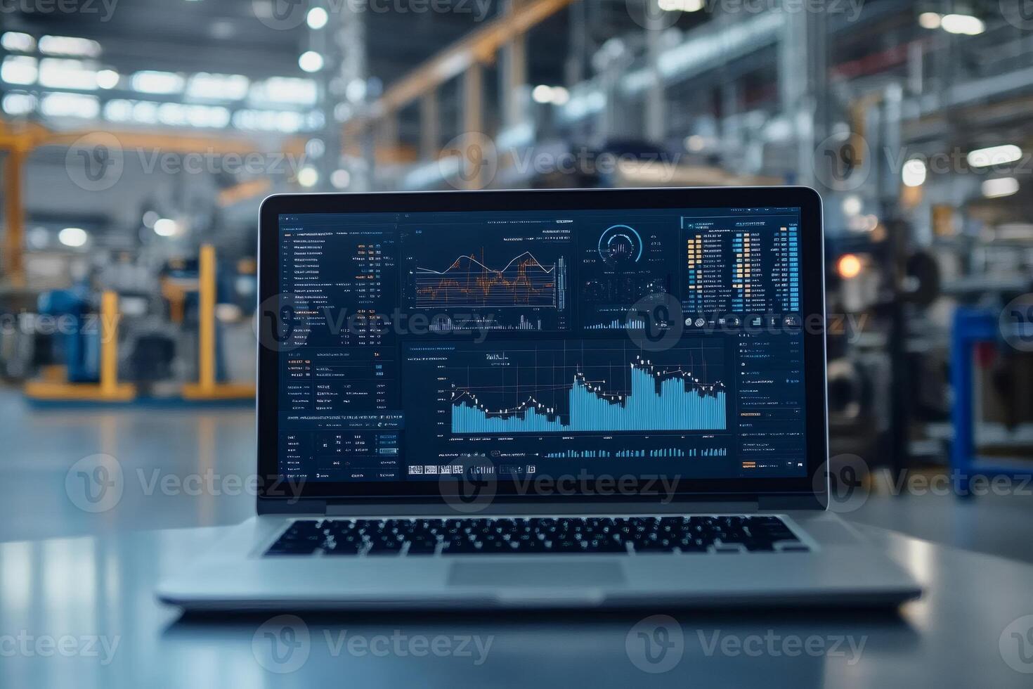Laptop showing production line monitoring dashboard in the factory photo