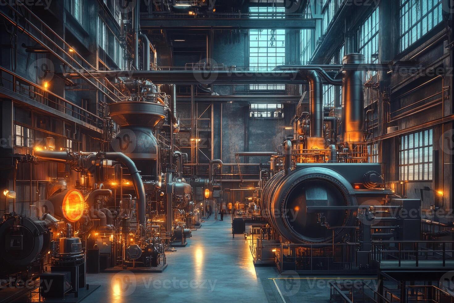 Industrial powerhouse generating energy in immense factory photo