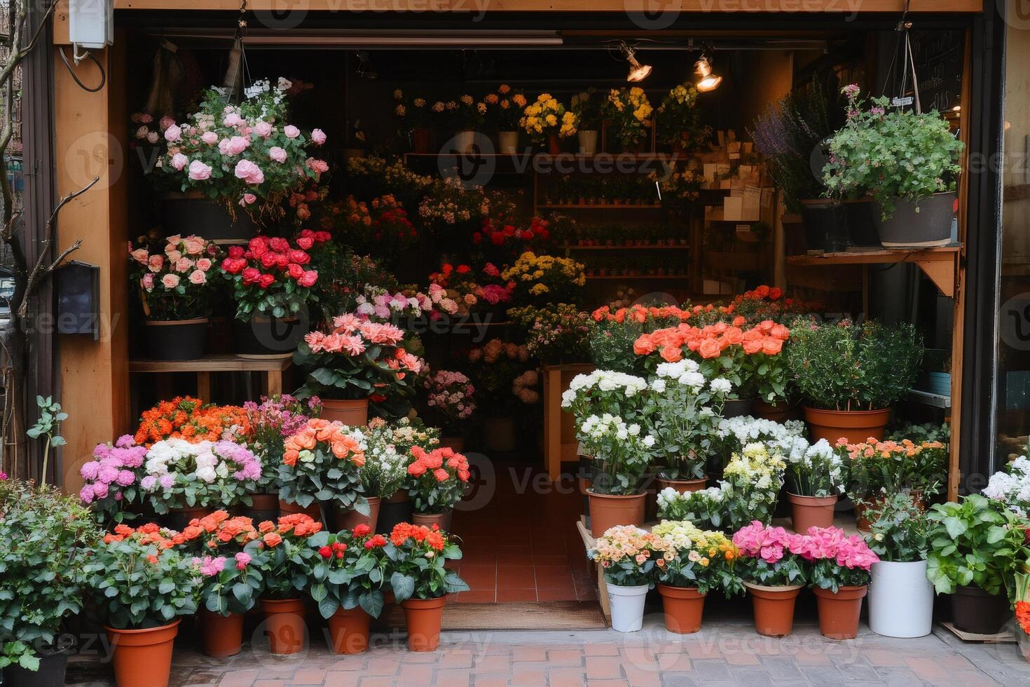 Vibrant flower shop displaying colorful blooms. Beauty Flowers. photo
