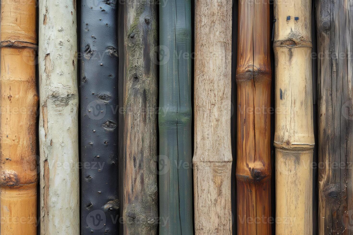 Colorful bamboo stalks forming a vibrant natural wall.Wood. photo