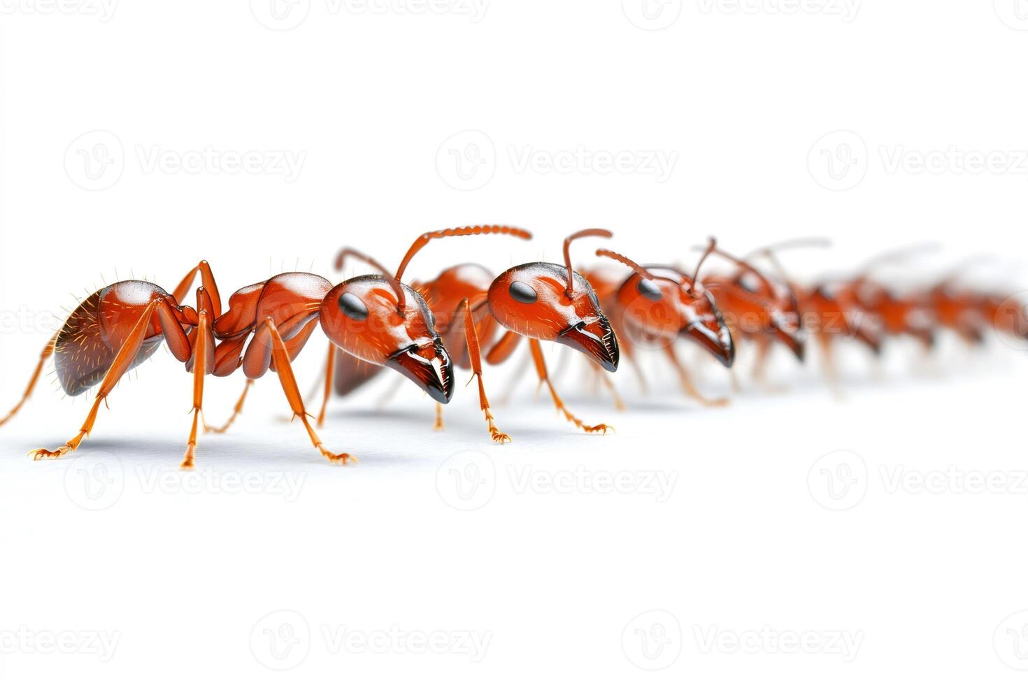 Ants marching in a line on white background. photo