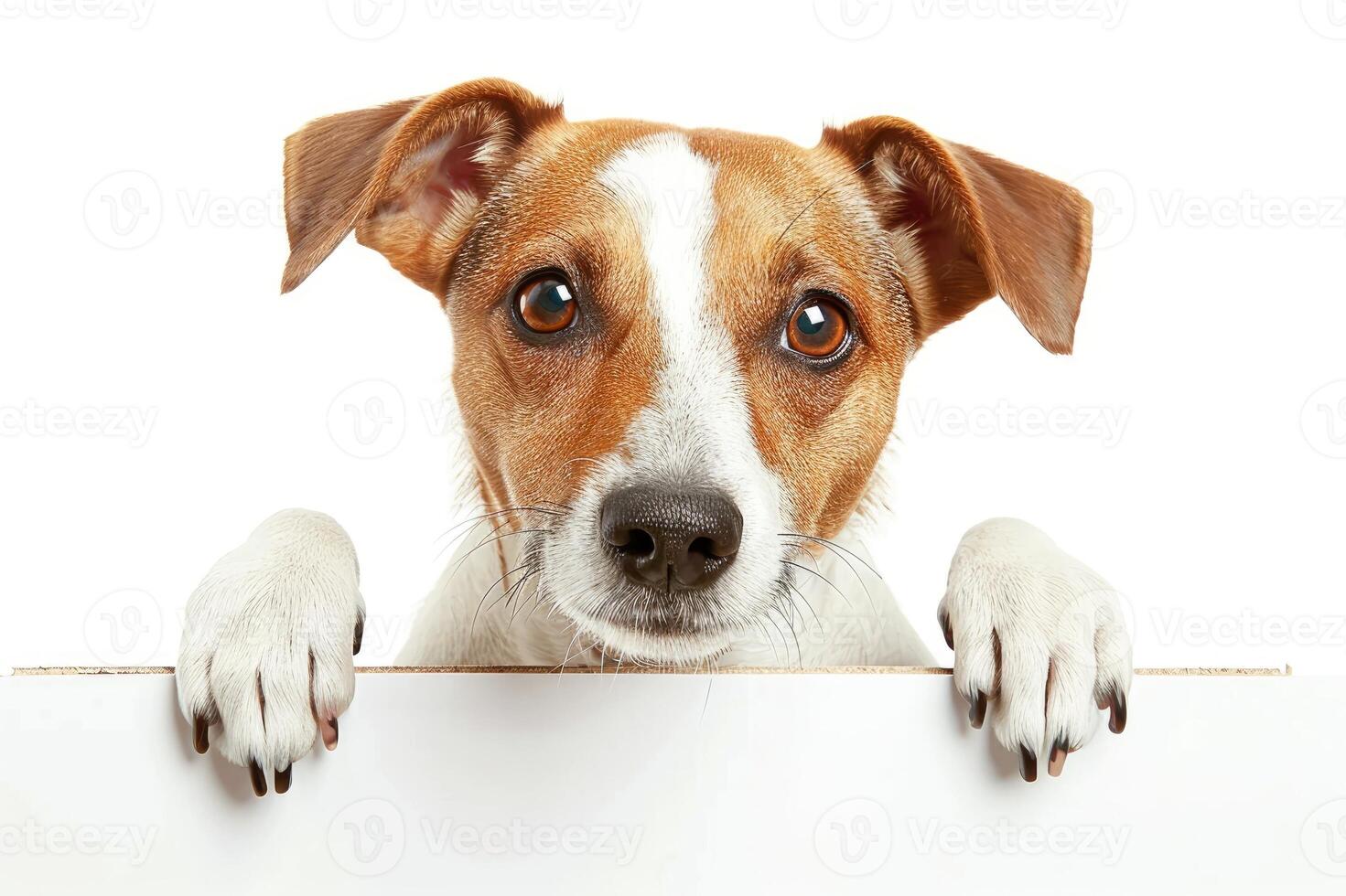 Dog Holding Blank Sign.Cute animal photo