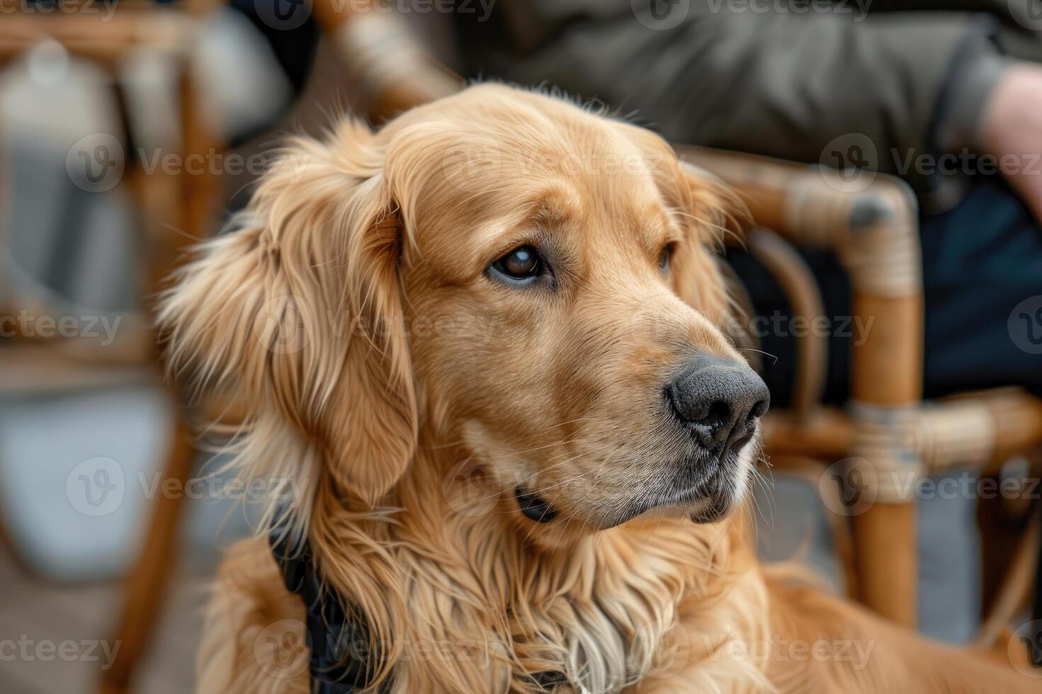 Golden retriever dog sitting and posing outdoors photo