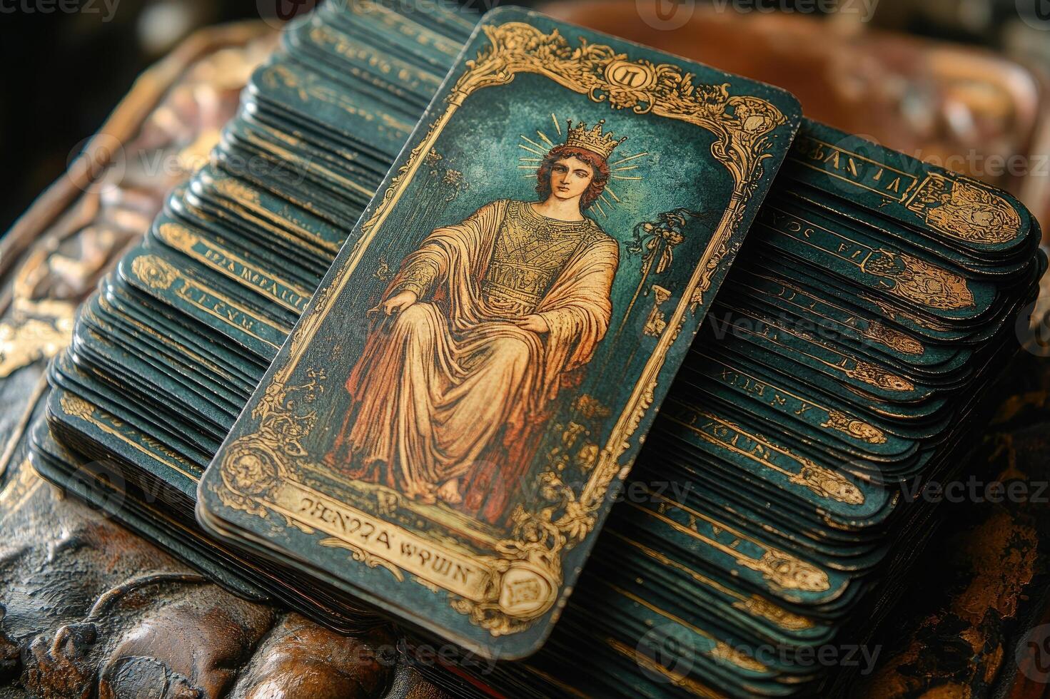 King of pentacles tarot card representing wealth and abundance photo