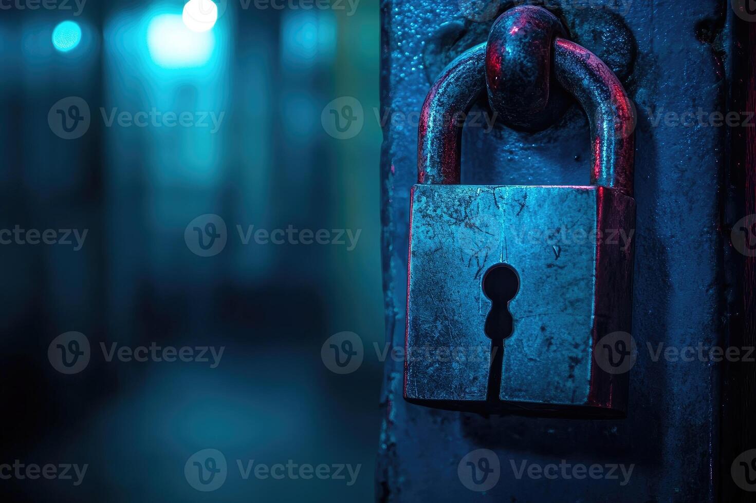Old rusty padlock securing photo