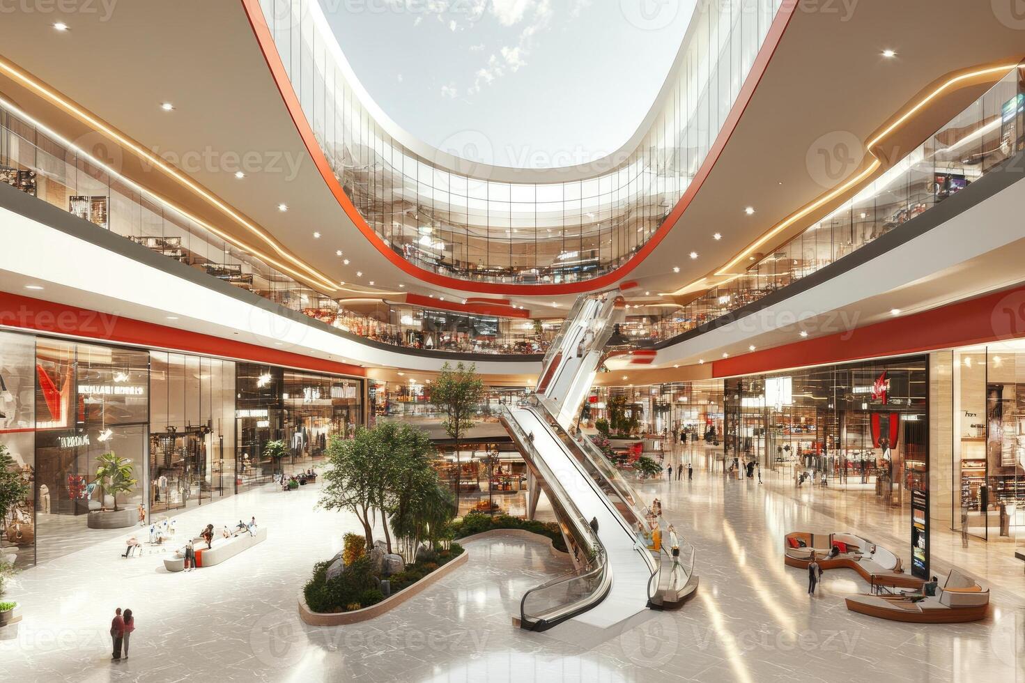 Large shopping center and shopping people. photo