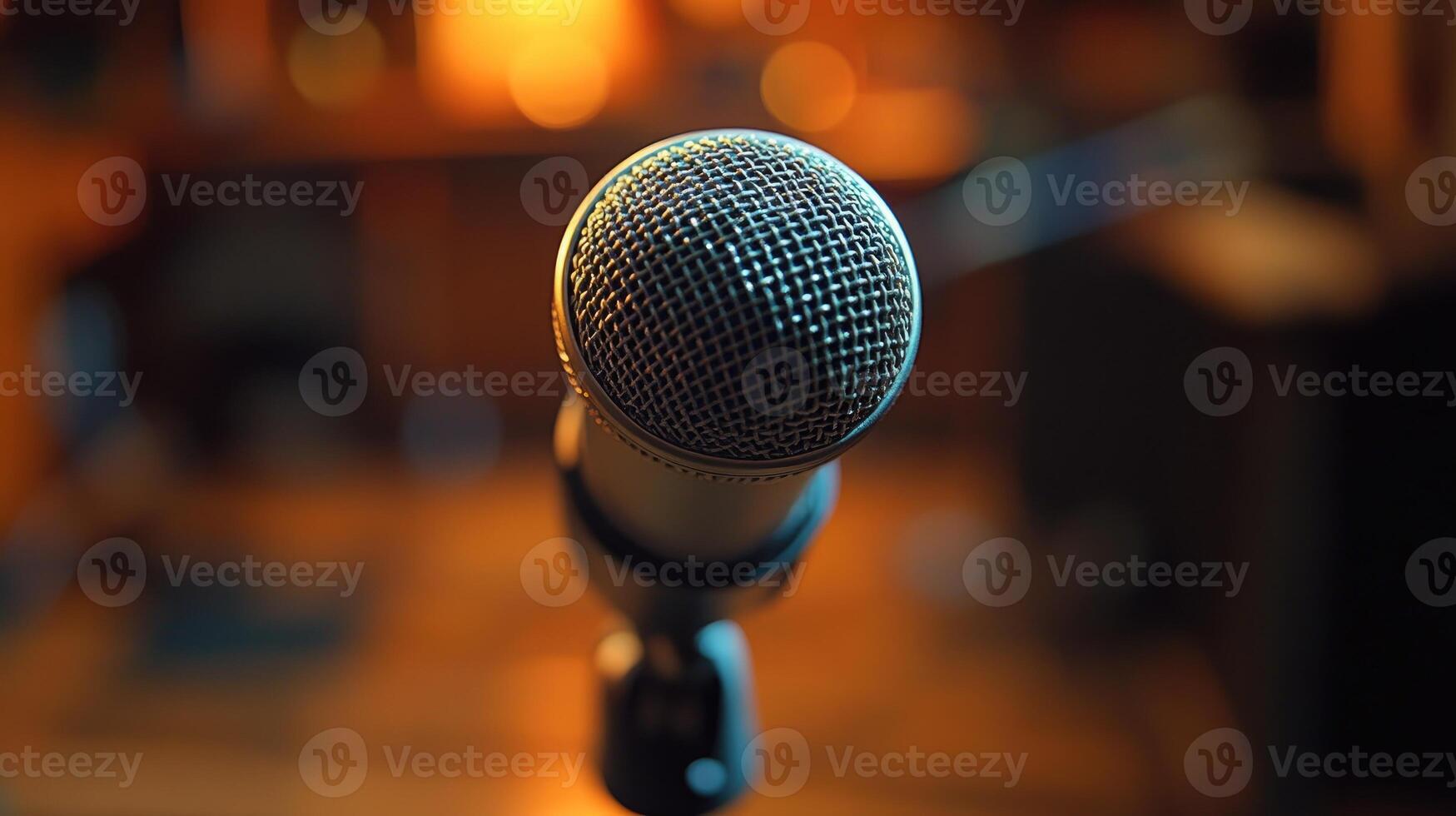 Microphone standing on stage waiting for the singer photo
