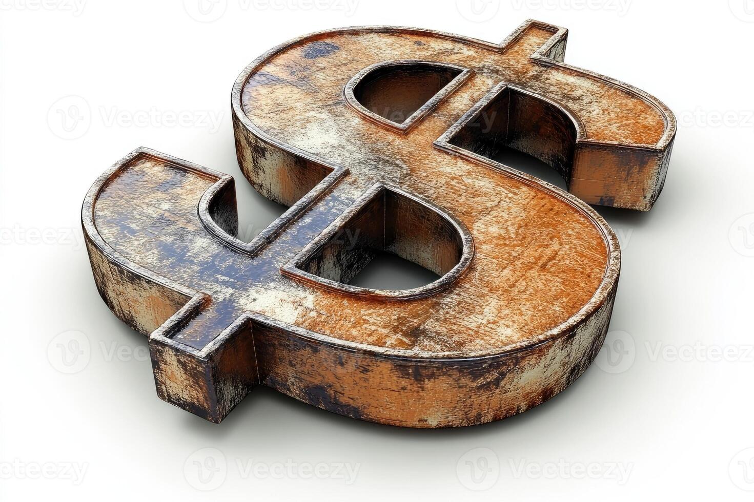 Rusty dollar sign is laying on a white background photo