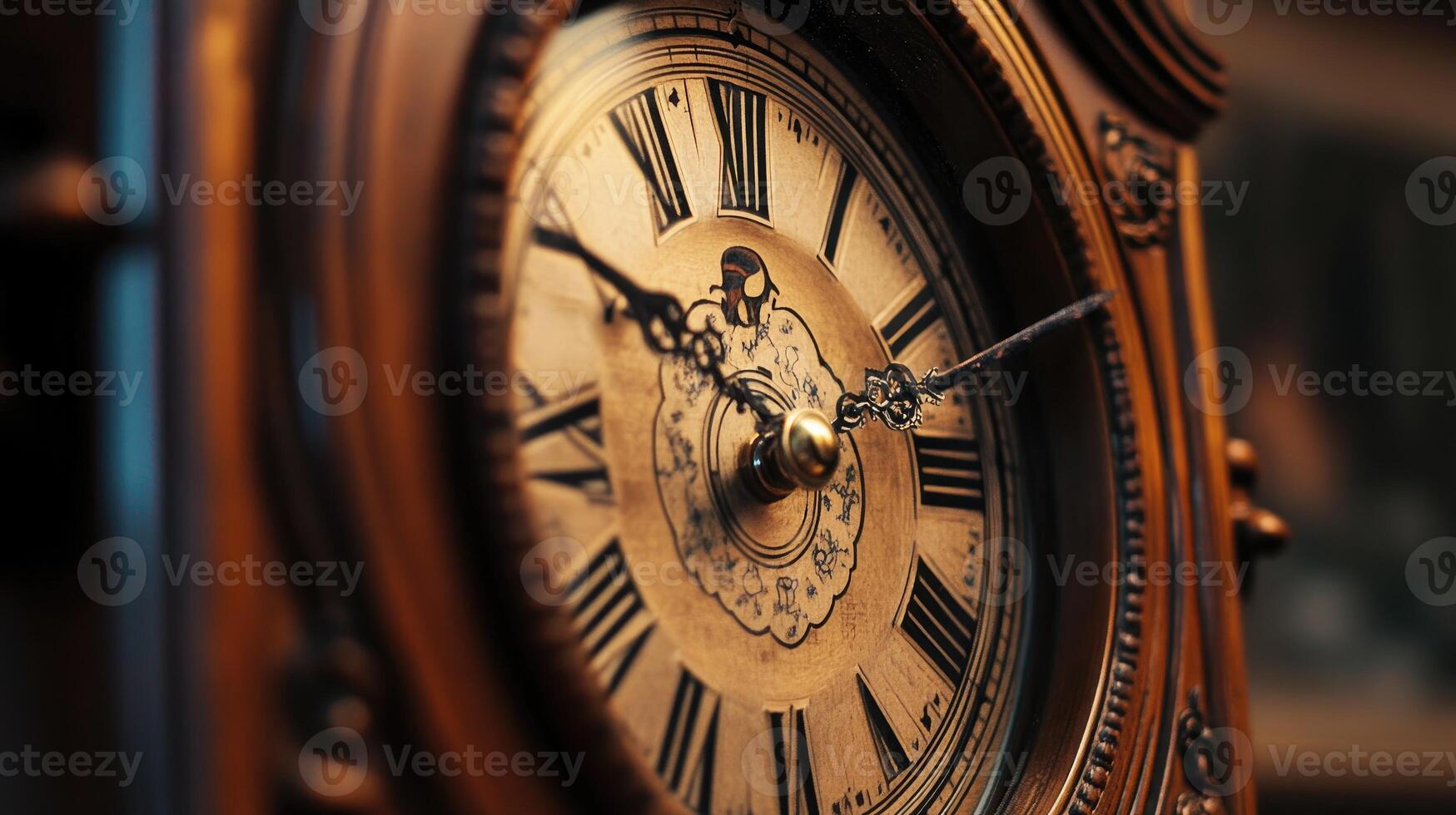 Closeup of antique clock face showing time passing photo