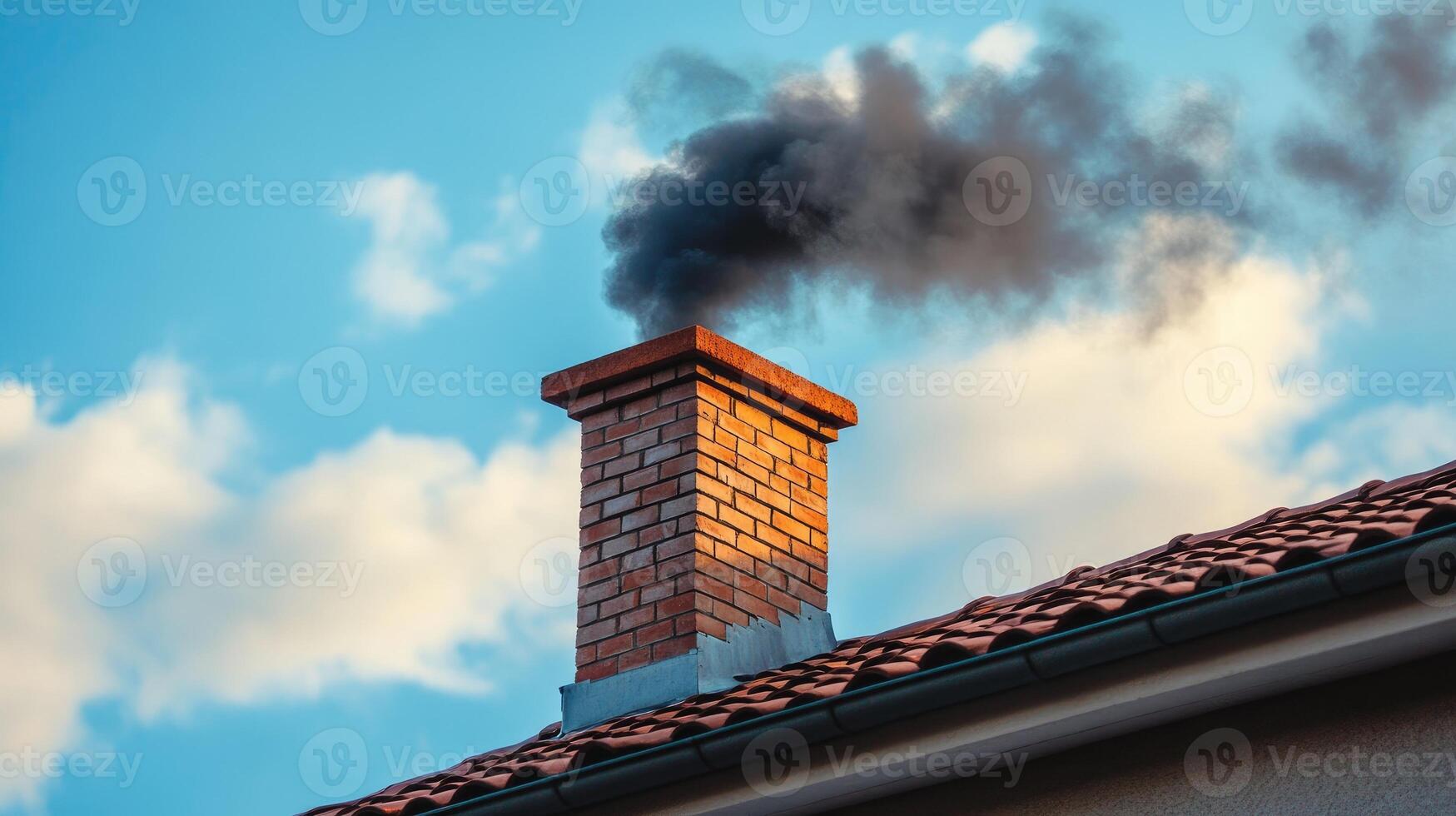 Black smoke coming out of chimney polluting atmosphere.. . photo