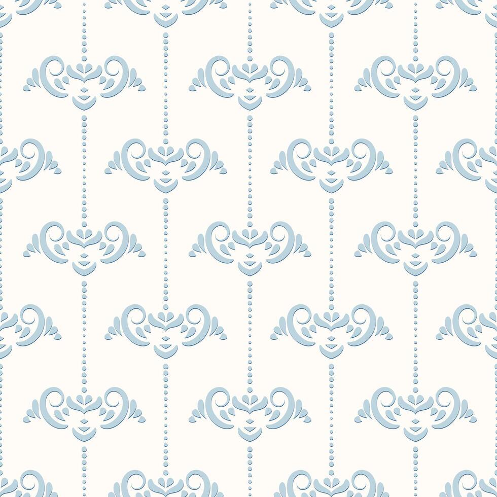 Seamless pattern with elegant swirling ornaments. Damask blue vertical background for wallpaper, textiles, home decor vector