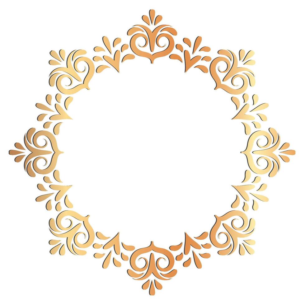Ornate round golden frame. A beautiful ornamental frame in royal style, with place for text, photographs, artwork. Classic traditional frame with scrolls, swirls vector