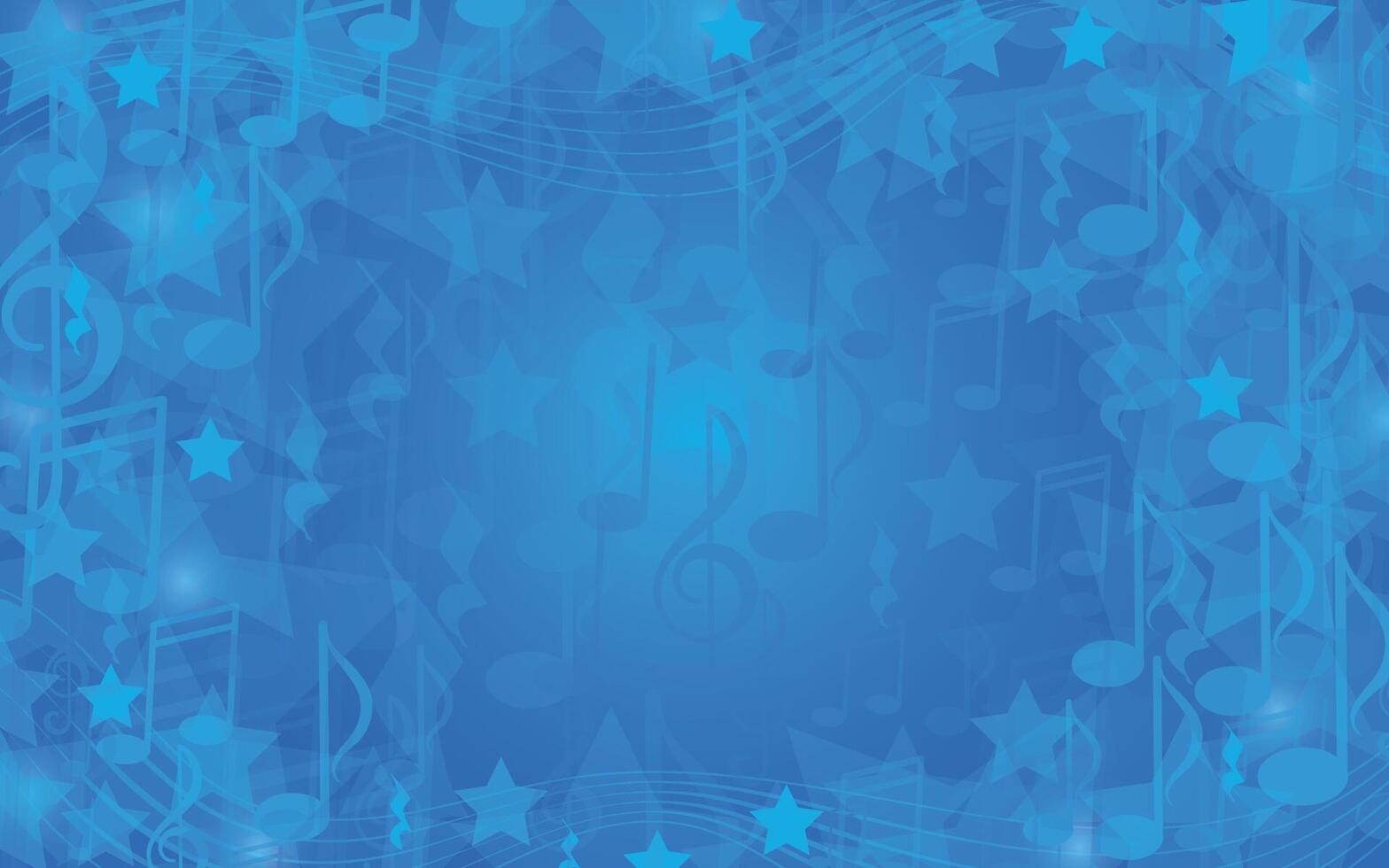 Blue musiacal background with notes and stars. Dynamic vibrand backdrop for music themed projects, party invitations, websites, festivals, printing, covers, scrapbook. vector