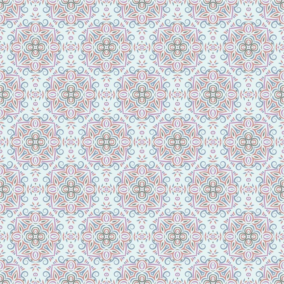 Seamless pattern with colorful lace damask design. Pastel colored oriental geometric background with sophisticated and elegant shapes for textile, wallpapers, linen vector