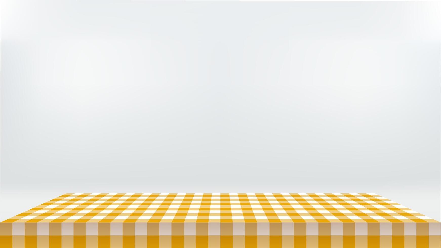 Yellow Checkered tablecloths on square tables in white room. background vector