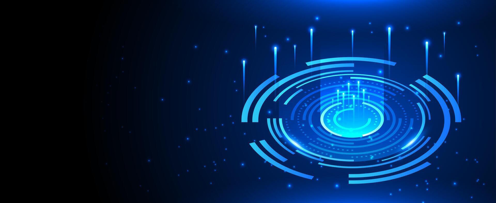 Futuristic blue technology digital ring with lines, light effect vector