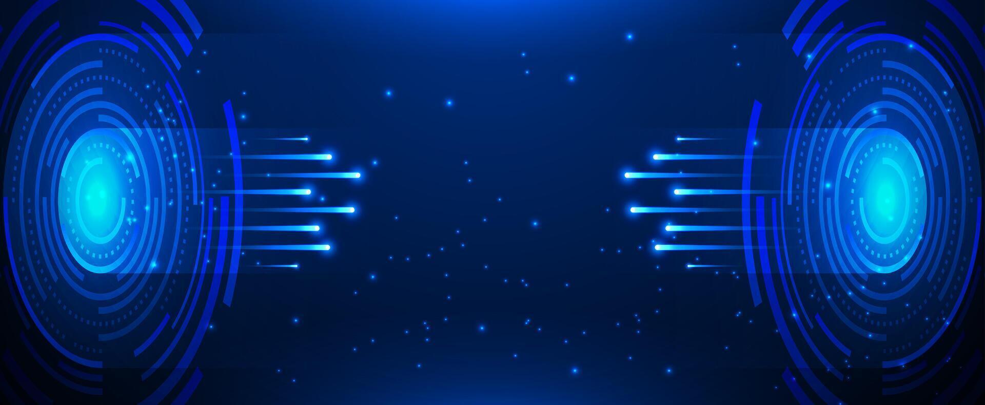 Futuristic digital blue technology ring with light effect shining from circle on dark background. for banner and web vector