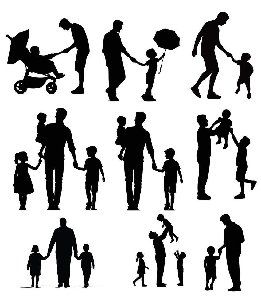 Father and Child Silhouettes - Minimalist Family Bonding Moments for Modern Design vector