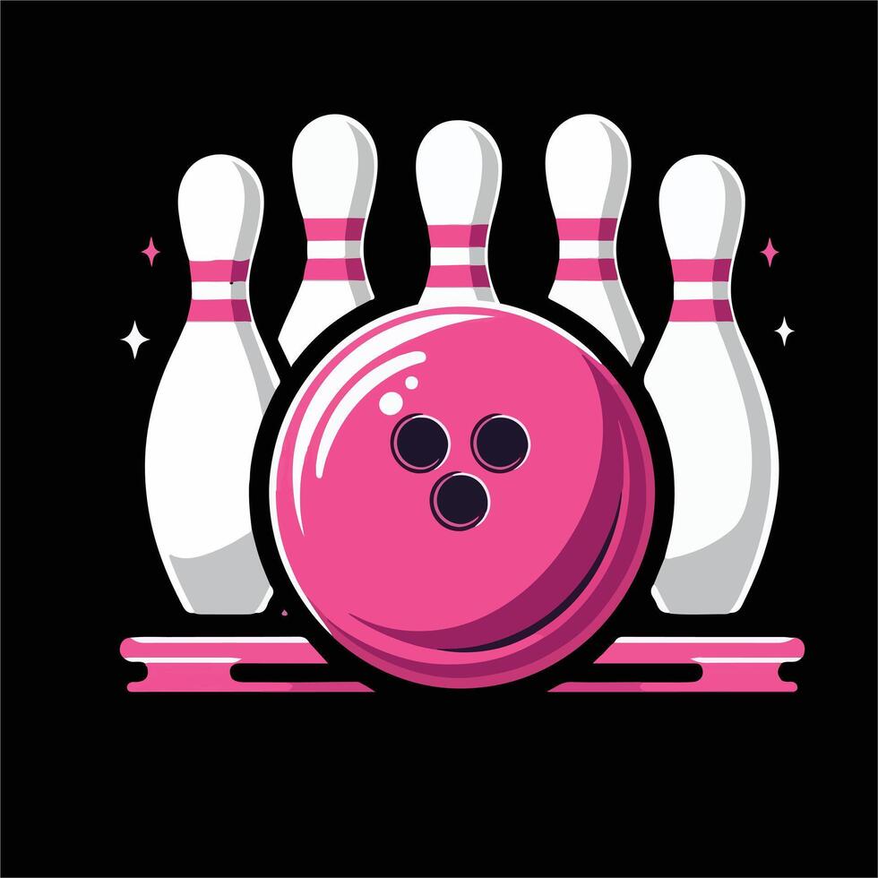 Trendy Flat Icon of Bowling Game - Modern Minimalist Bowling Ball and Pins Illustration vector