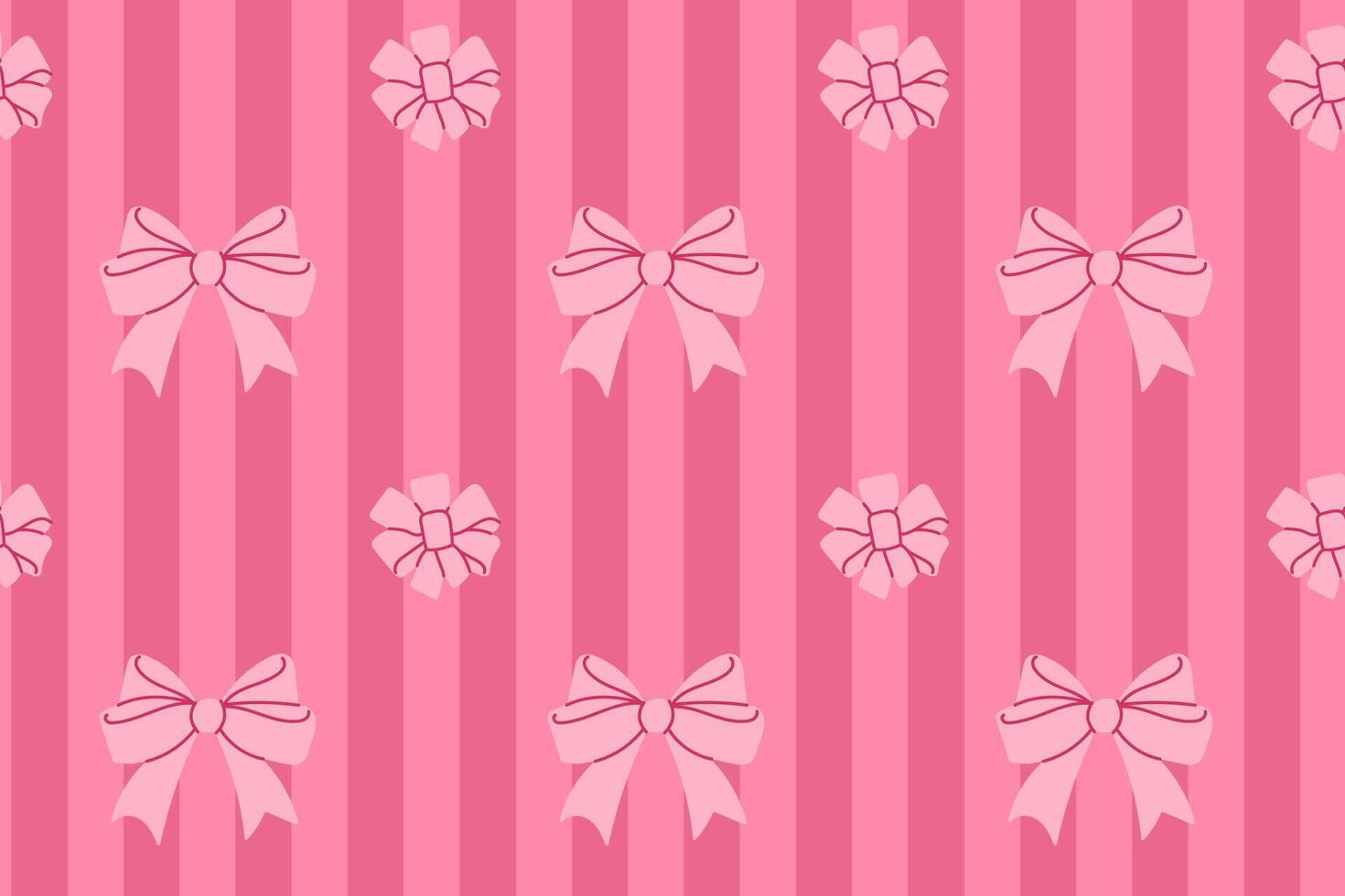 Seamless pink background with white bows and floral decorations in stripe pattern vector