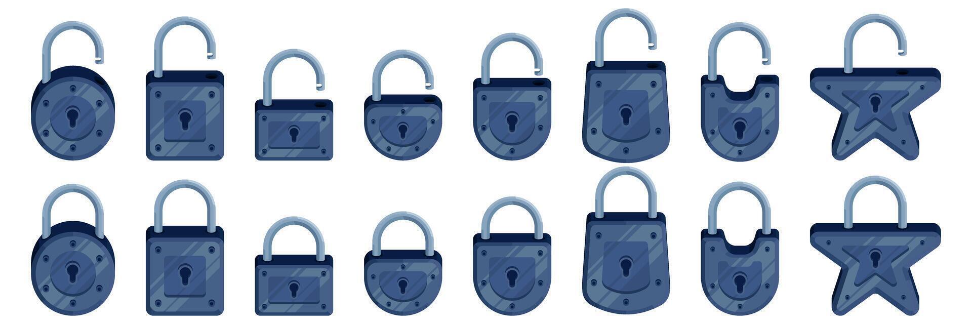 A set of illustrations of castles in dark blue in a modern detailed style vector