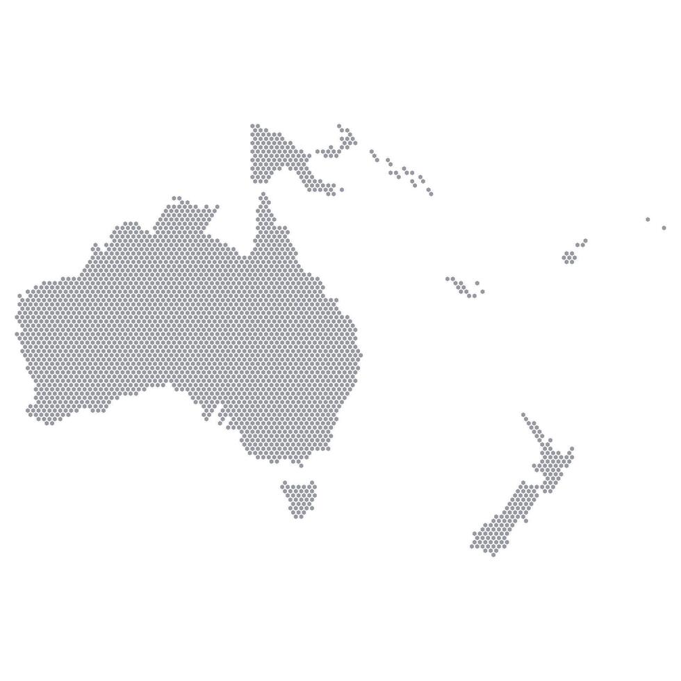Stylized map of the continent Oceania consisting of hexagons vector