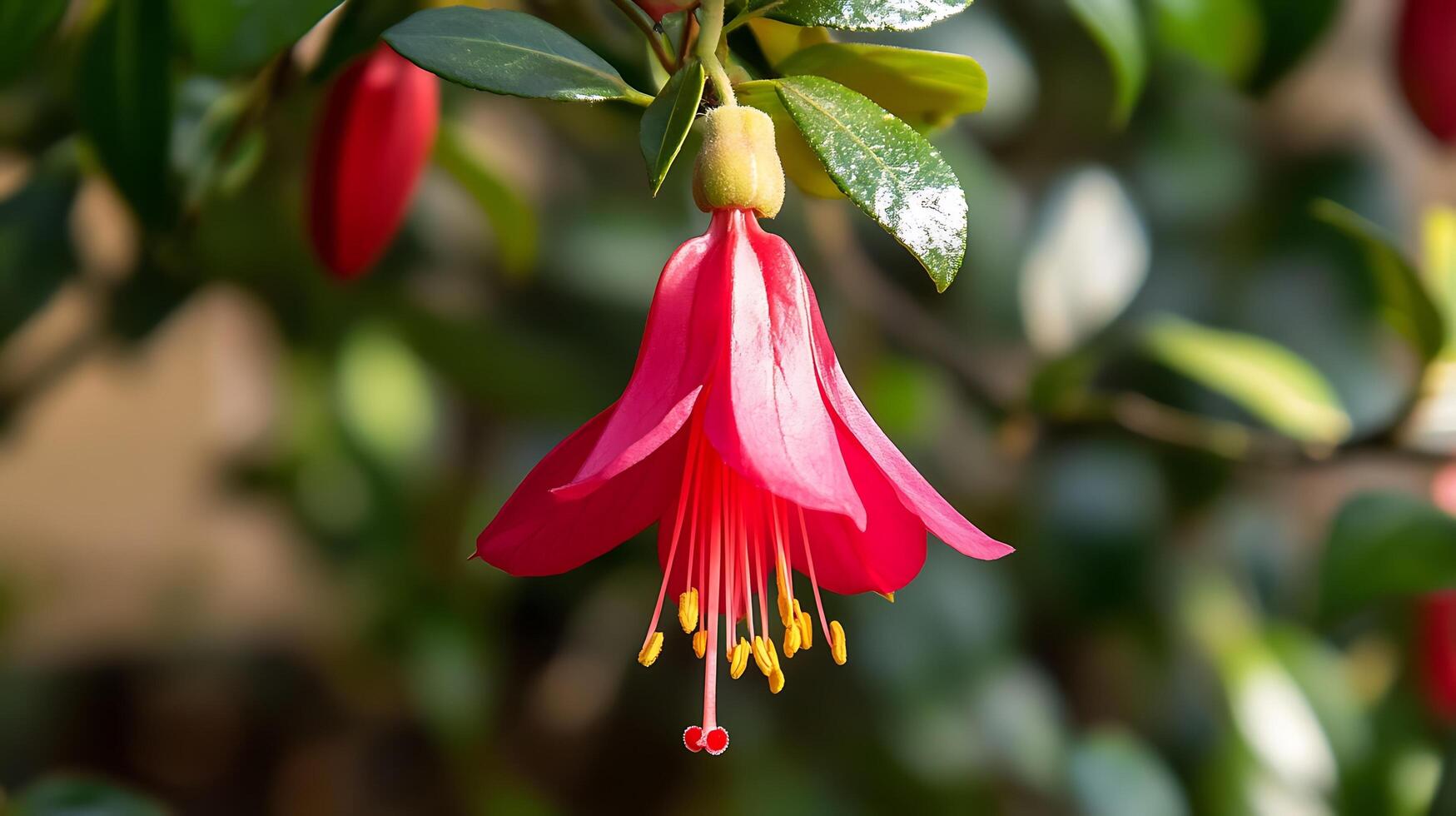 A pink flower with yellow centers photo