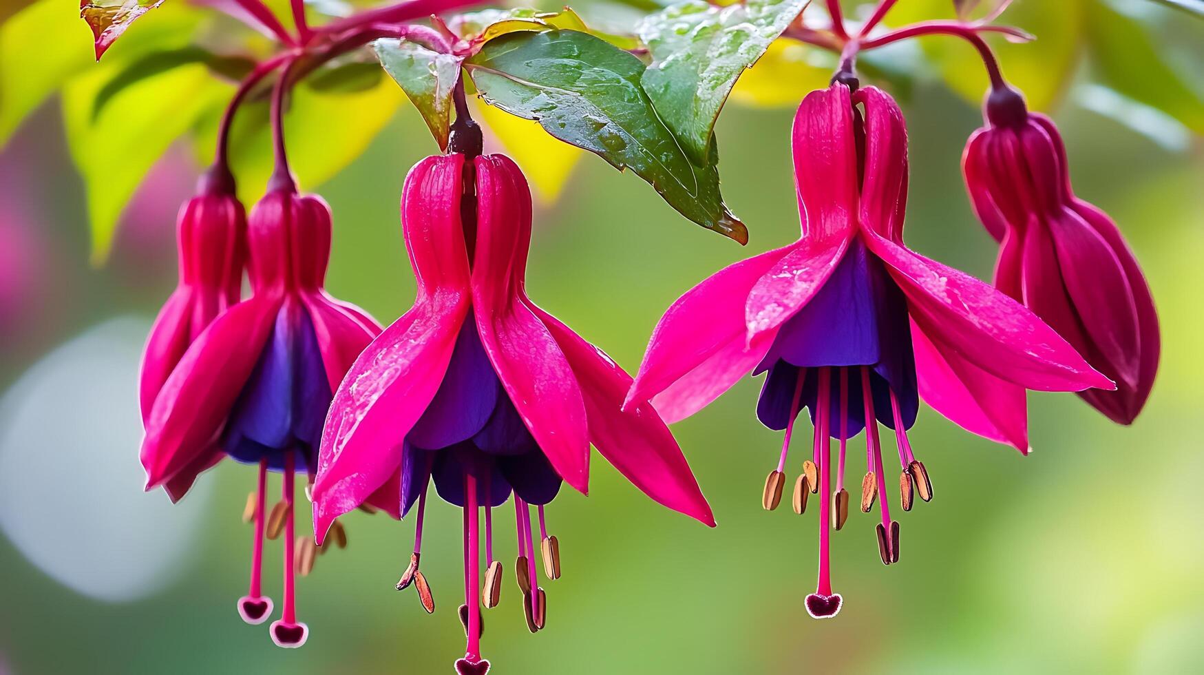 Fuchsia flowers are purple and blue photo