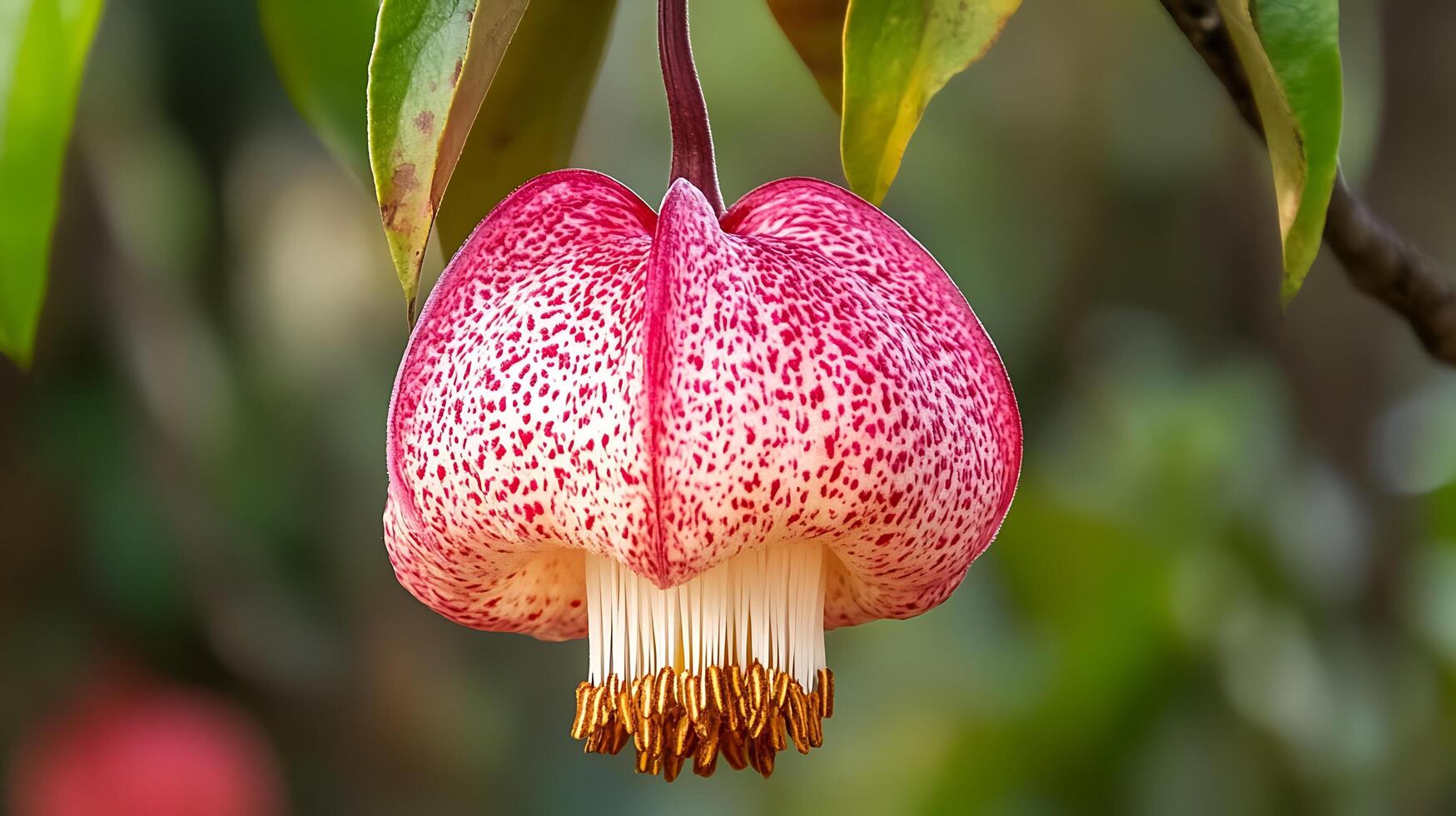 A pink flower with white spots on it photo