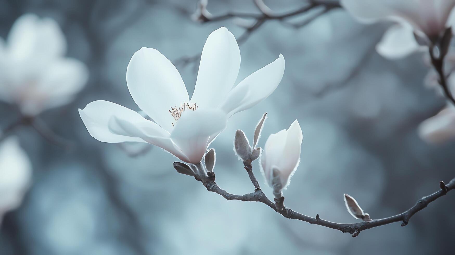White magnolia flowers on a branch photo