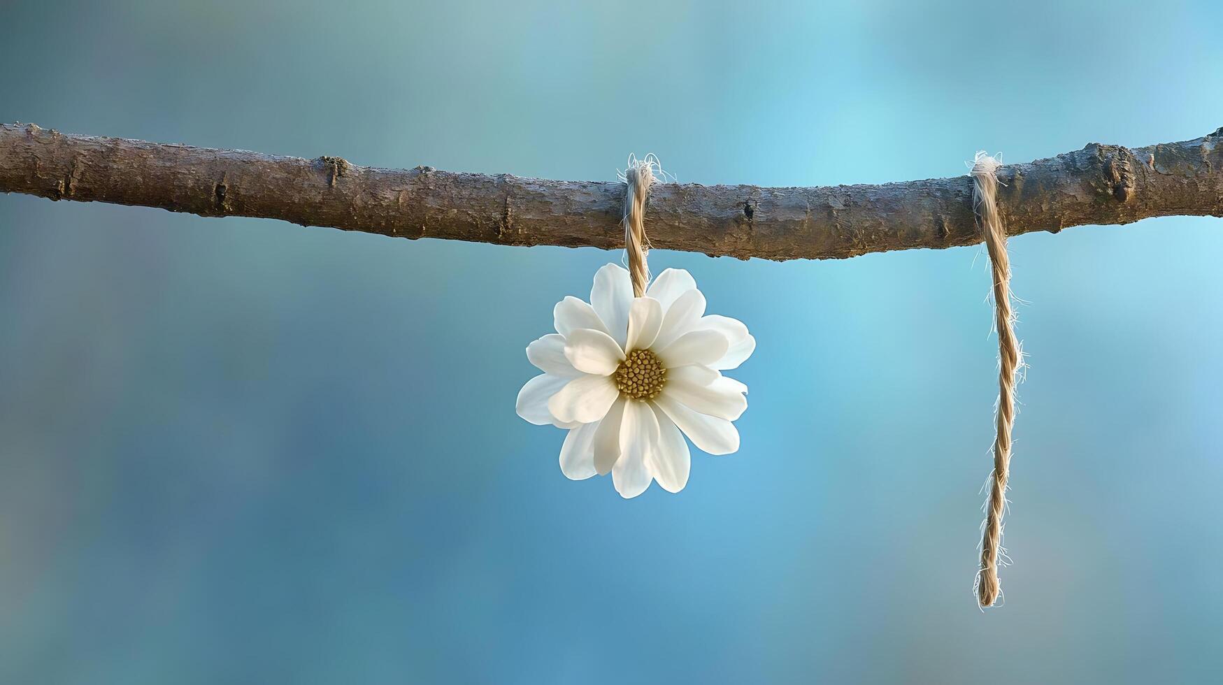 A white flower hanging from a branch photo