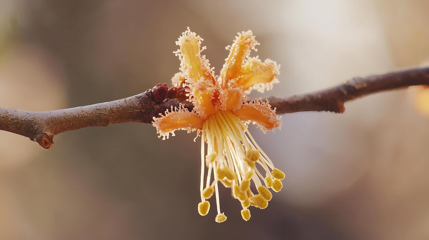 A close up of a flower on a branch photo